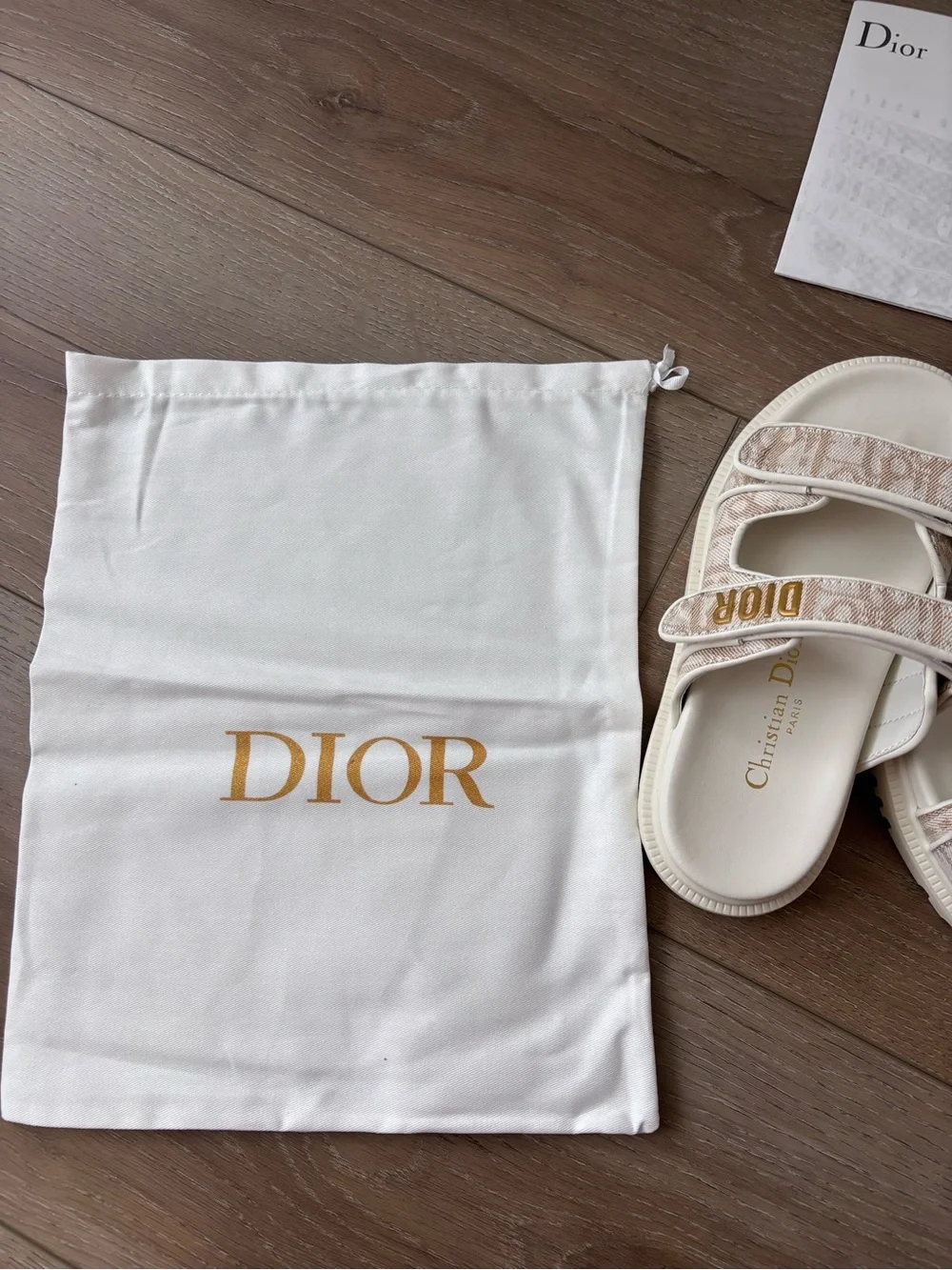 Dior Beige and Cream Logo Strap Slide Sandals